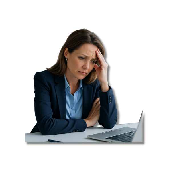 Blogbeitrag: Workaholic im Unternehmen. Symbolbild - nachdenkliche Business Frau