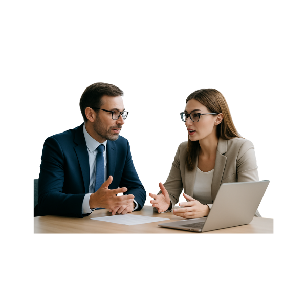 Blogbeitrag Vorteil ergonomische Beratung. Symbolbild: Business Mann und Frau im Beratungsgespräch
