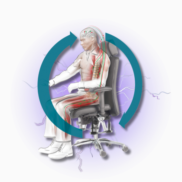 Beispiel: Dynamisches Sitzen am Arbeitsplatz am Bioswing Sitzsystem