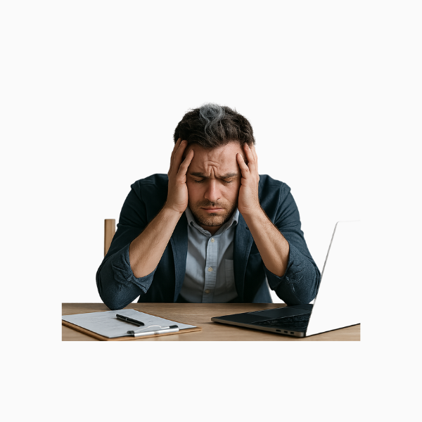 Blogbeitrag Arbeiten bis zum umfallen. Symbolbild: Büroangestellter am Küchentisch mit Laptop, der Mann kann selbst nach Feierabend nicht abschalten