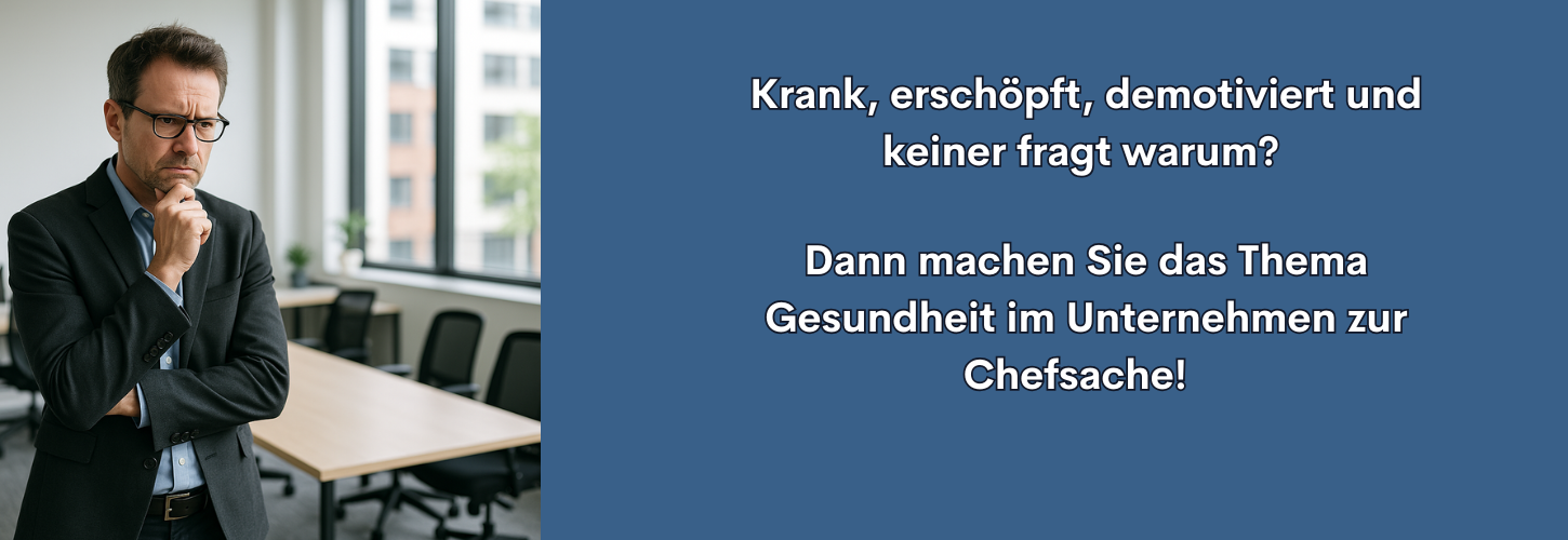 Header - Entscheider steht im modernen Büro und blickt besorgt auf ein leeres Teammeeting. Symbolbild für die Folgen schlechter Arbeitsplätze und die Bedeutung eines ergonomischen Arbeitsplatzes für gesunde Unternehmen