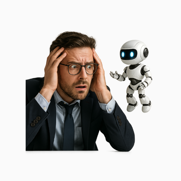 Überforderter Büroangestellter mit Laptop und Akten als Symbolbild für Resilienztraining mit KI